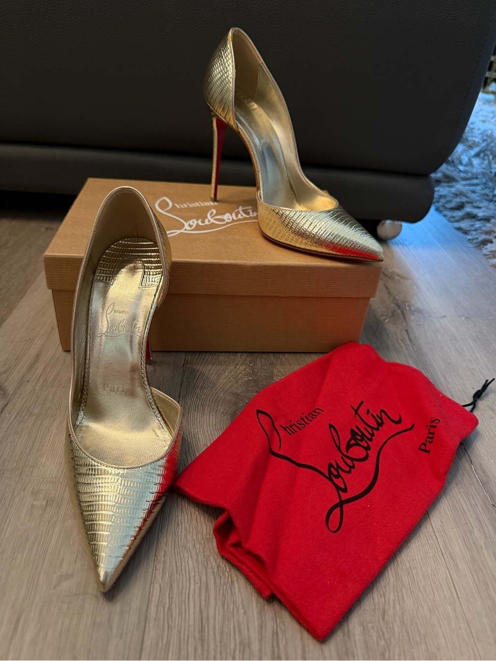 Christian Louboutin Lizzy Metallic Gold Pointed-Toe Stiletto Pumps